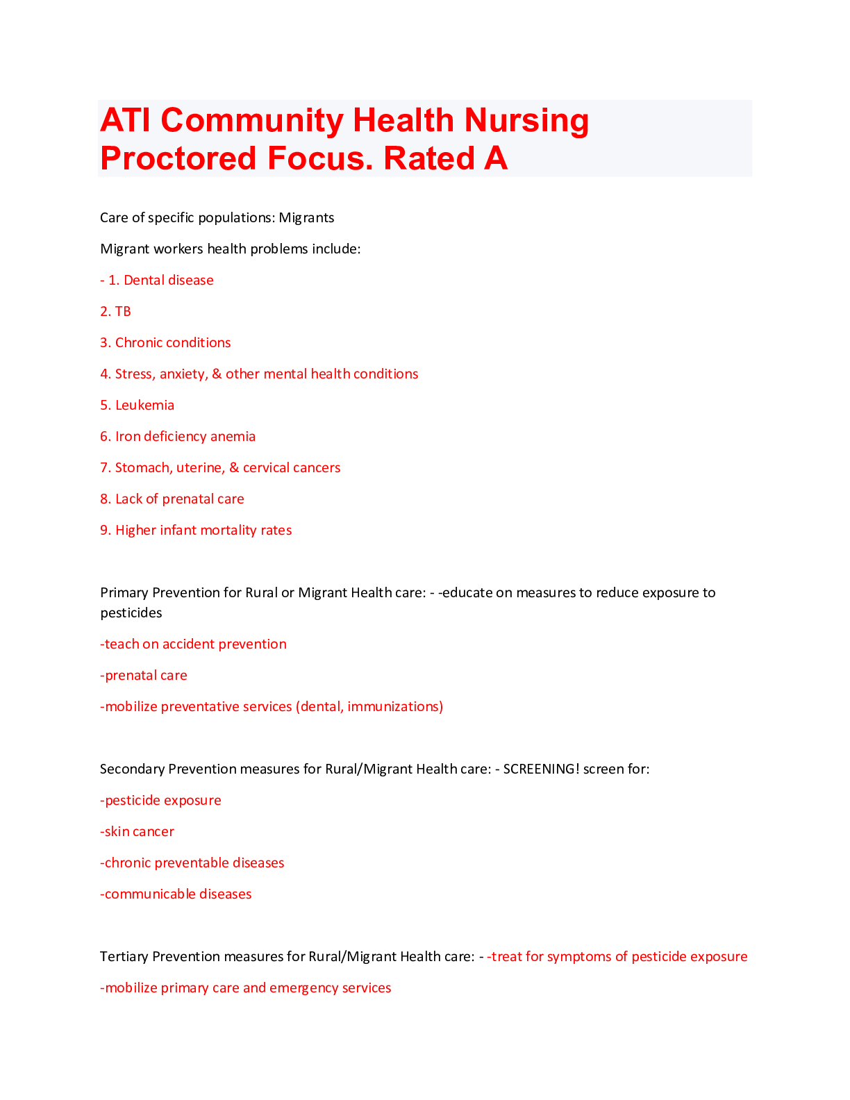 Preview image for ATI Community Health Nursing Proctored Focus. Rated A